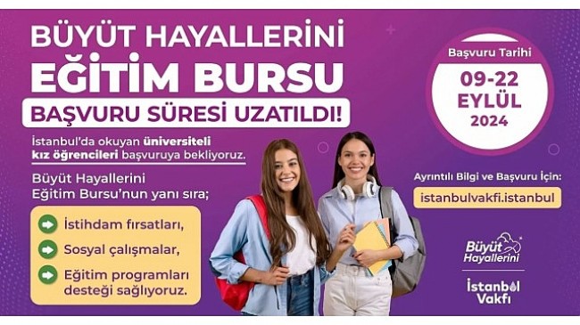 İBB İstanbul Vakfı çatısı altında, Dr. Dilek Kaya İmamoğlu öncülüğünde yürütülen Büyüt Hayallerini projesinin sağladığı burs desteğine başvuru süresi 22 Eylül’e kadar uzatıldı