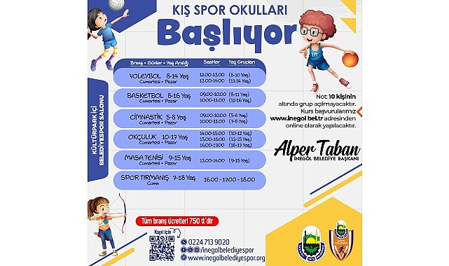 İnegöl Belediye Spor Kulübünde kış sezonuyla birlikte kış spor okullarının