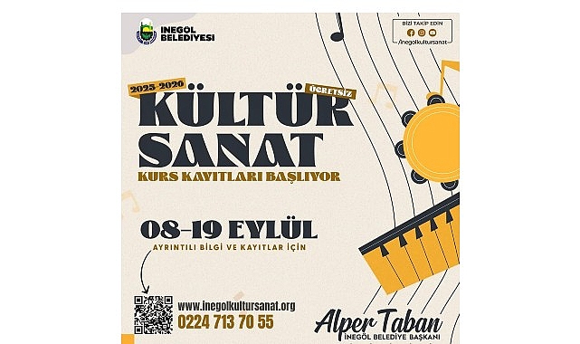 İnegöl Belediyesi’nin ücretsiz; sanat, hobi, meslek, dil eğitimi ve koro