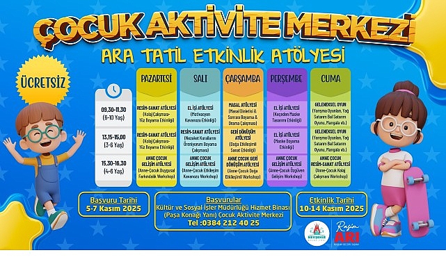 Nevşehir Belediyesi, çocukların ara tatil dönemini verimli ve eğlenceli geçirebilmeleri