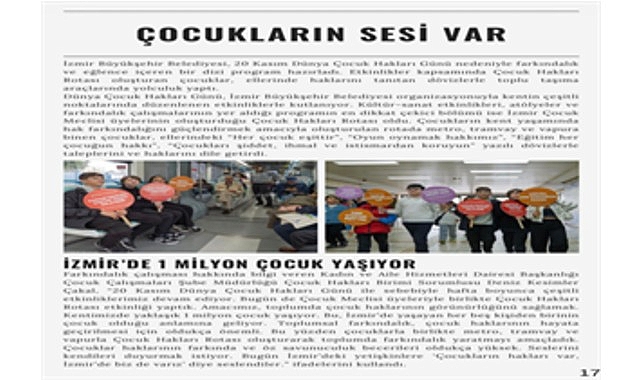 İzmir Büyükşehir Belediyesi’nin aylık elektronik bülteni "Hep Birlikte İzmir"in kasım