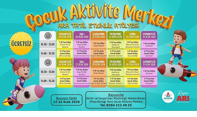 Nevşehir Belediyesi, çocukların ara tatil dönemini verimli ve eğlenceli geçirebilmeleri