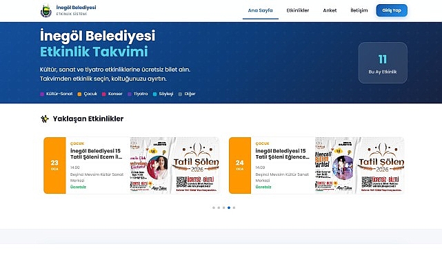 İnegöl Belediyesi, kültür sanat etkinliklerinin takibi ve etkinliklere katılım için