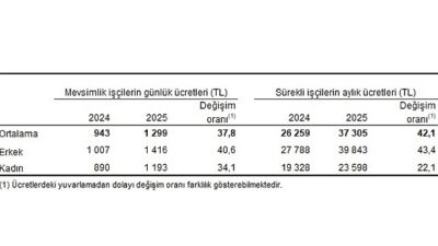 Mevsimlik tarım işçilerinin ortalama günlük ücretleri 2025 yılında %37,8 arttı