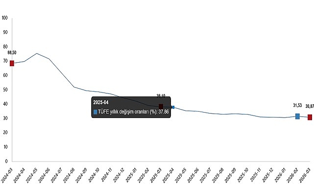      Tüketici fiyat endeksi (TÜFE) yıllık %30,87