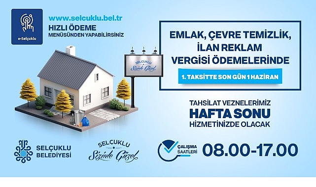 Selçuklu Belediyesi, Emlak, Çevre Temizlik ve İlan Reklam Vergileri’nin 2026