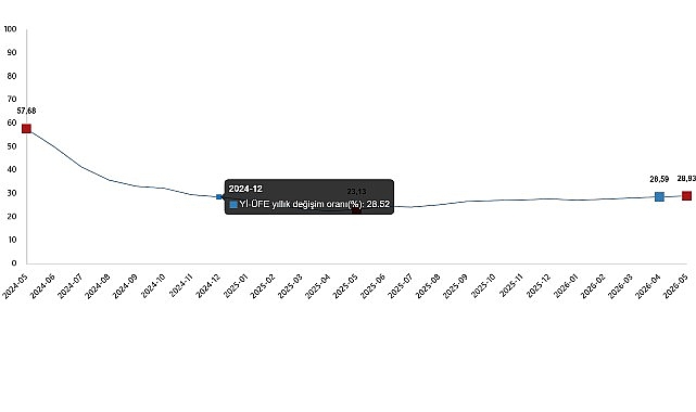 Yurt İçi Üretici Fiyat Endeksi (Yİ-ÜFE) yıllık %28,93 arttı, aylık